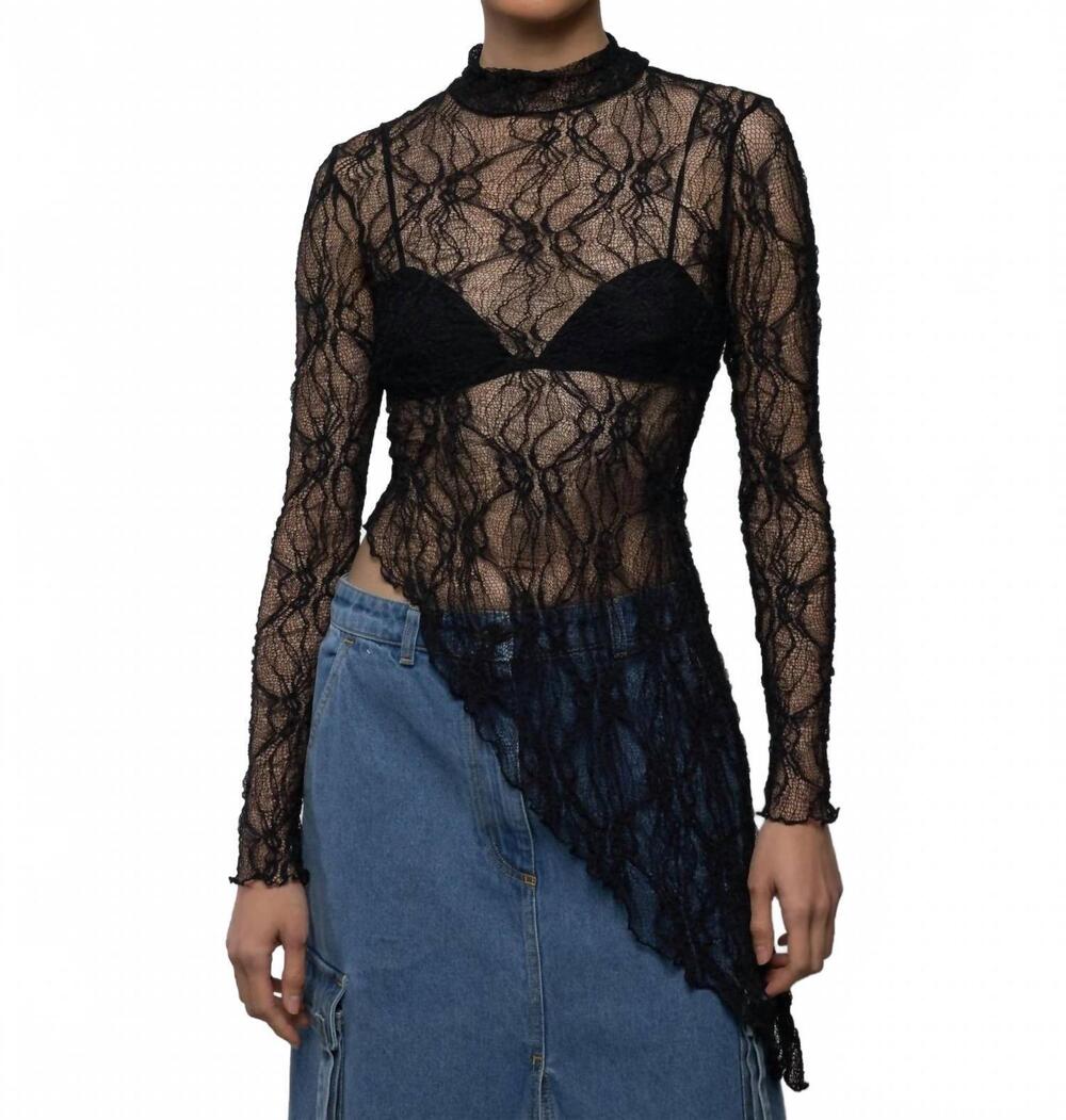 NEW ESTHE women's lace asymmetric high neck top in black